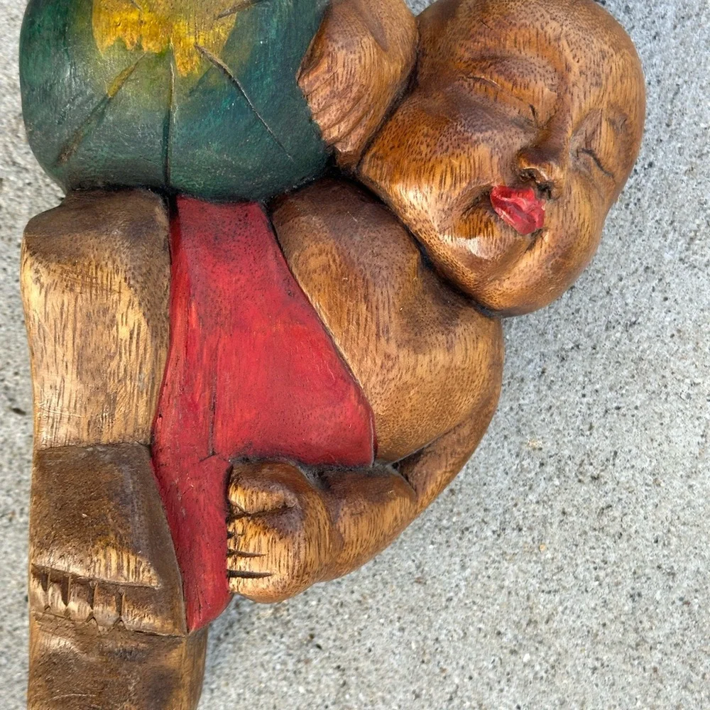 Handcrafted Wooden Sleeping child Monk bookend